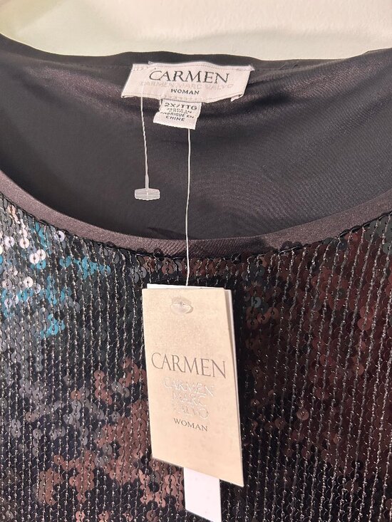 Carmen Marc Valvo Tops - NWT Carmen Marc Valvo Woman 2X Black Sequin Top Plus Size Party Blouse